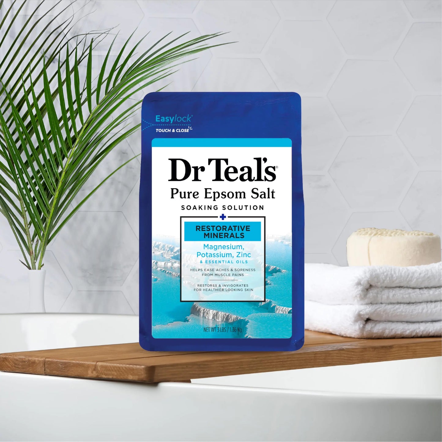 Dr Teal's Epsom Salt Magnesium Soak, Restorative Minerals with Magnesium, Potassium & Zinc, 3 lbs Mint 3 Pound (Pack of 1)